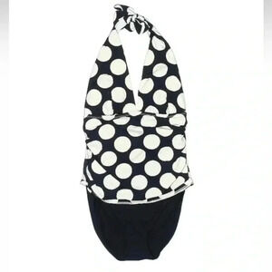 LAUREN RALPH LAUREN One Piece Swimsuit Bathing-suit Navy White Poka Dot Size 10